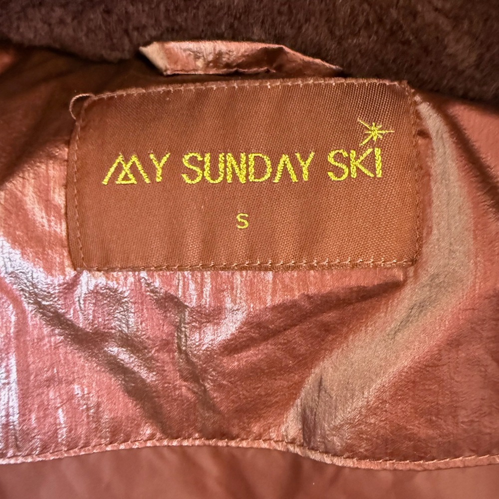 My Sunday Ski Shearling Pioneer Hooded Puffer Ski Jacket Cherry Chocolate sz S - Picture 10 of 15